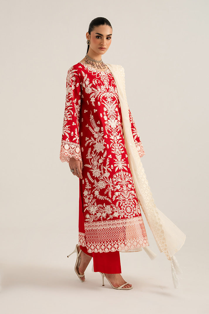 Imrozia Premium Elora Pret Embroidered Cotton 3Pc Suit IP-203 Rouge Frame