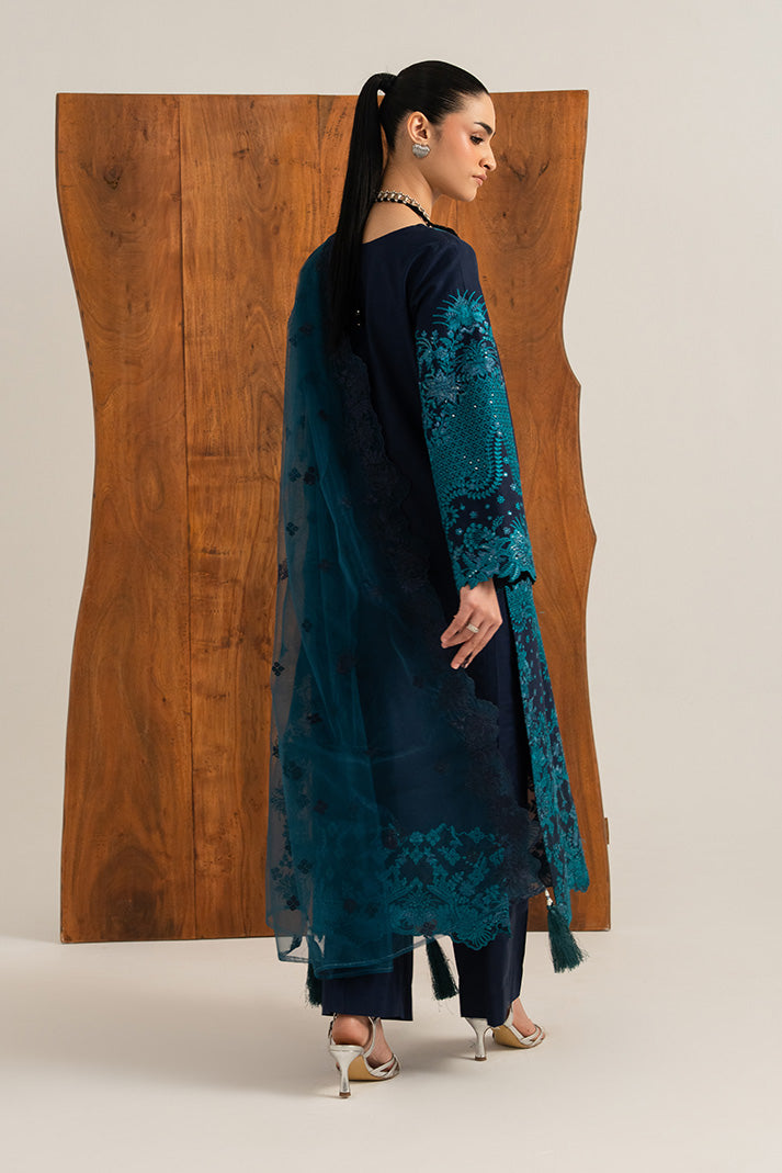 Imrozia Premium Elora Pret Embroidered Cotton 3Pc Suit IP-204 Ocean Ink