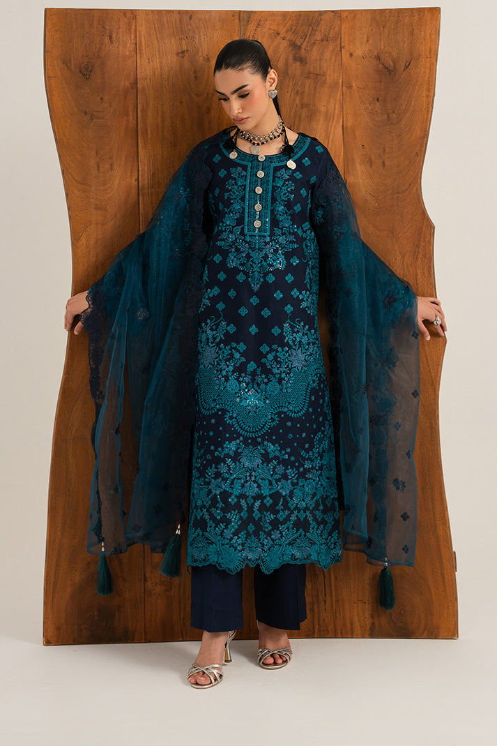 Imrozia Premium Elora Pret Embroidered Cotton 3Pc Suit IP-204 Ocean Ink