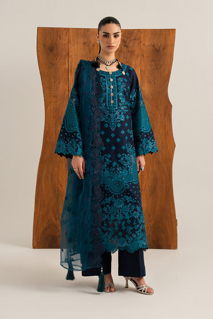 Imrozia Premium Elora Pret Embroidered Cotton 3Pc Suit IP-204 Ocean Ink