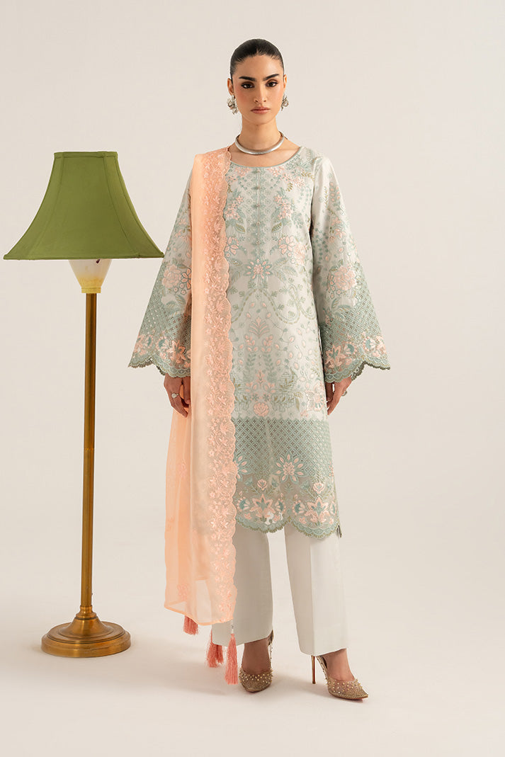 Imrozia Premium Elora Pret Embroidered Cotton 3Pc Suit IP-205 Meadow Tint