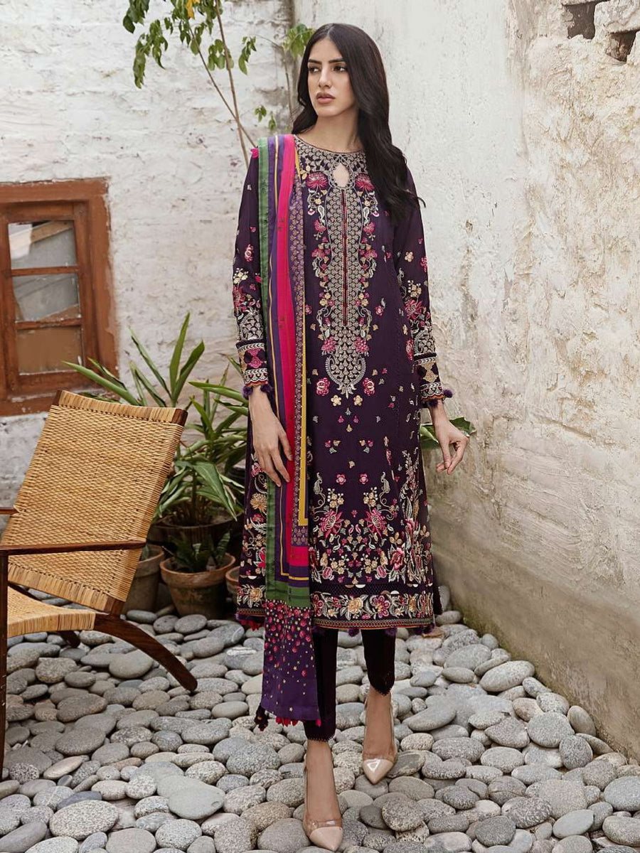 Jazmin Iris Embroidered Fine Slub Unstitched 3 Piece Suit D-01