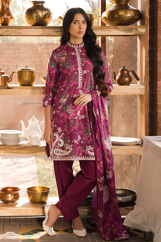 Cross Stitch Eid Lawn Unstitched Embroidered 3Pc Suit D-18 Iris Mauve