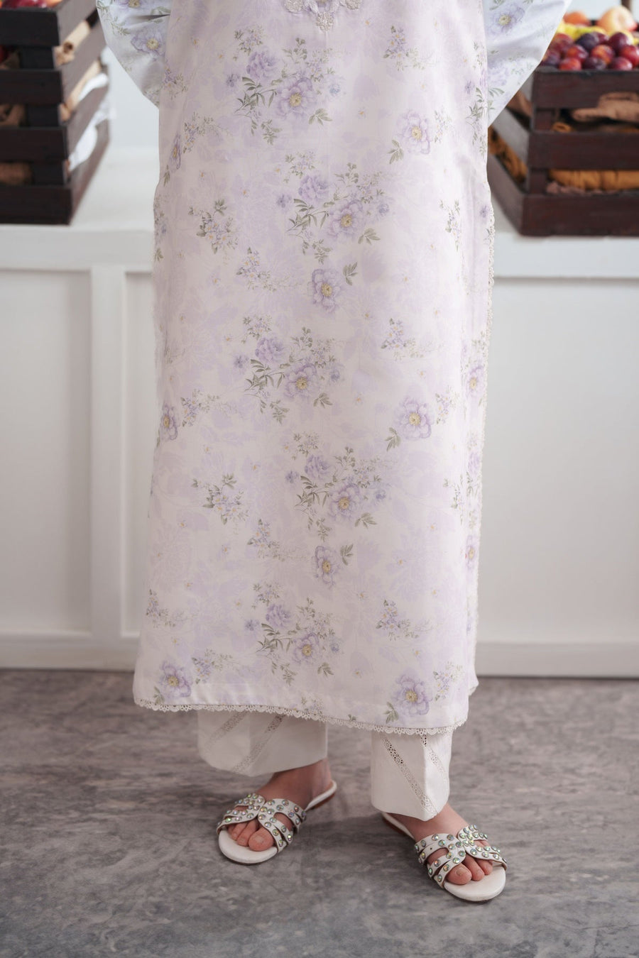 Neeshay Summer Diary Embroidered Lawn Unstitched 3Pc Suit - IVORY BLOOM