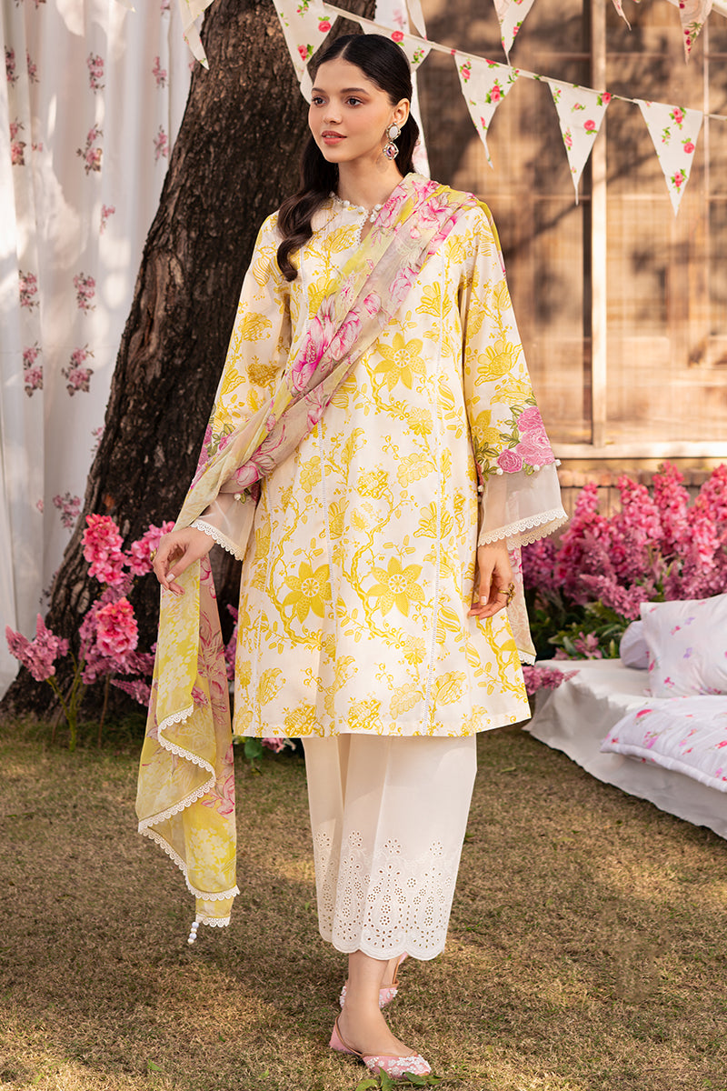 Cross Stitch Eid Lawn Unstitched Embroidered 3Pc Suit D-05 Ivory Garland