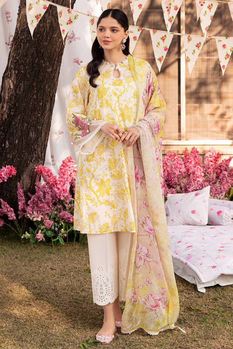 Cross Stitch Eid Lawn Unstitched Embroidered 3Pc Suit D-05 Ivory Garland