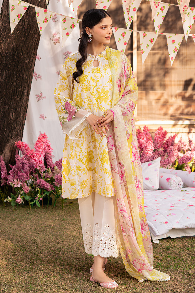 Cross Stitch Eid Lawn Unstitched Embroidered 3Pc Suit D-05 Ivory Garland