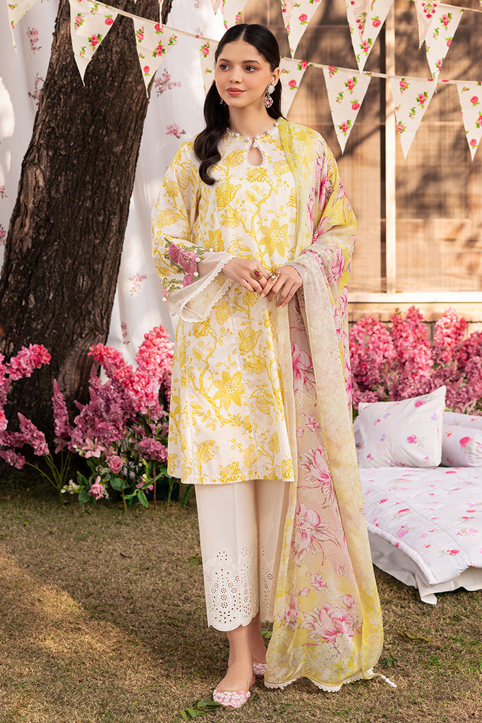 Cross Stitch Eid Lawn Unstitched Embroidered 3Pc Suit D-05 Ivory Garland