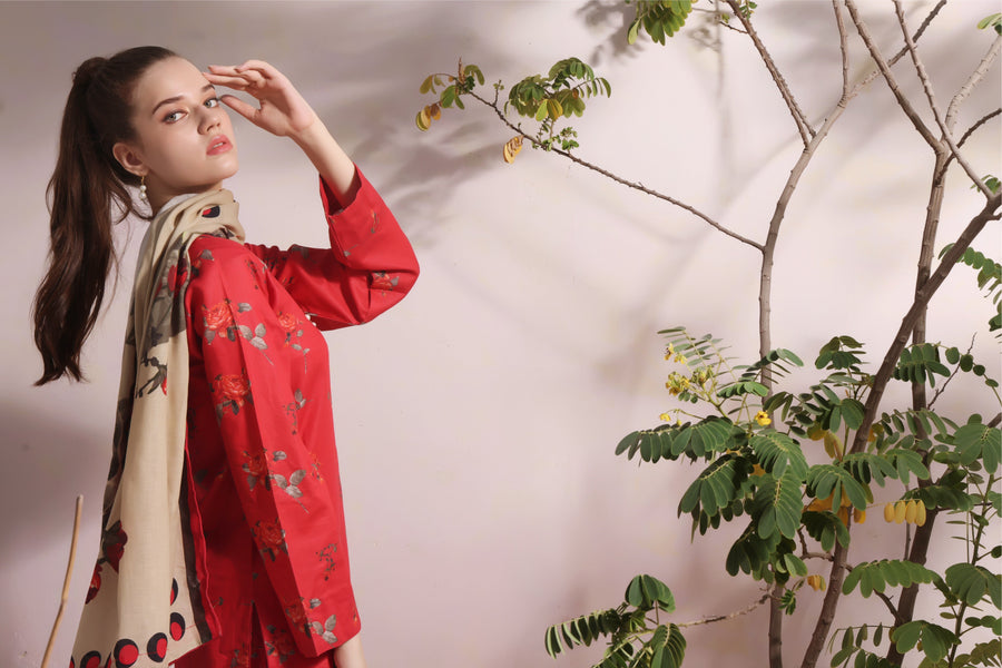 Feathers Digital Printed Khaddar Unstitched 3Pc Suit IVORY GLOW-FT287