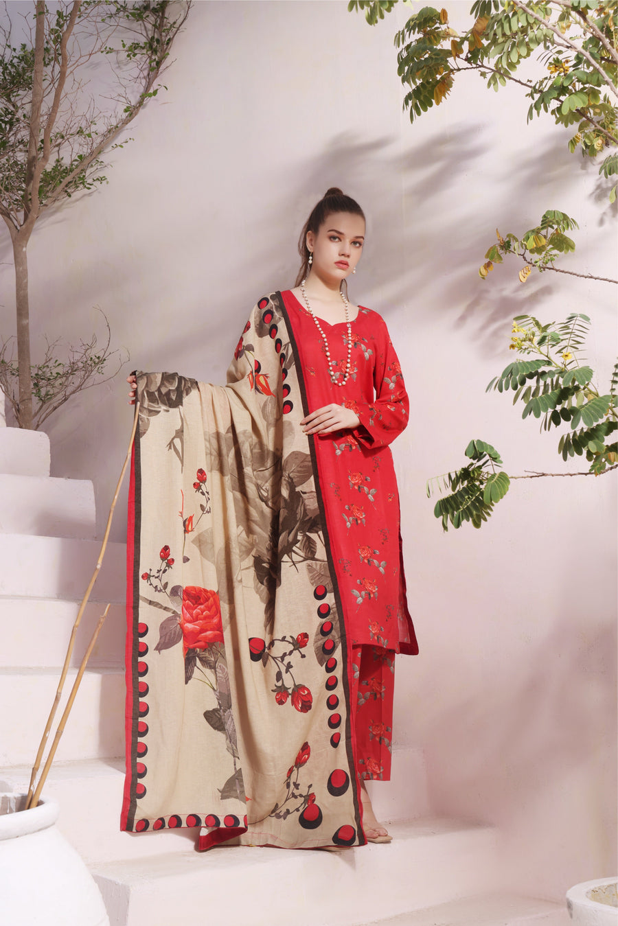 Feathers Digital Printed Khaddar Unstitched 3Pc Suit IVORY GLOW-FT287