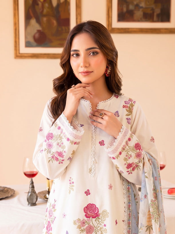 Faiza Faisal FNF Prints Unstitched Lawn 3Pc Suit - IVORY GRACE