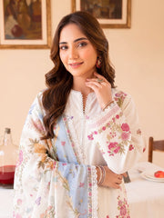 Faiza Faisal FNF Prints Unstitched Lawn 3Pc Suit - IVORY GRACE