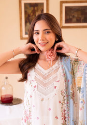 Faiza Faisal FNF Prints Unstitched Lawn 3Pc Suit - IVORY GRACE