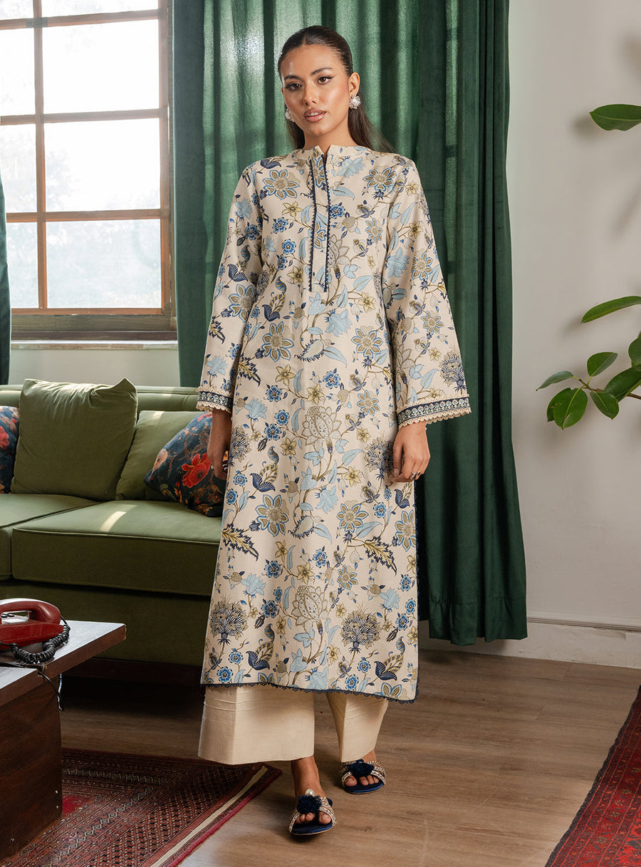 Faiza Faisal Lumiere Printed Khaddar Stitched 2Pc Suit - IVORY MIST