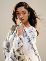 Faiza Faisal FNF Prints Unstitched Embroidered Lawn 3Pc Suit - IVORY PETALS