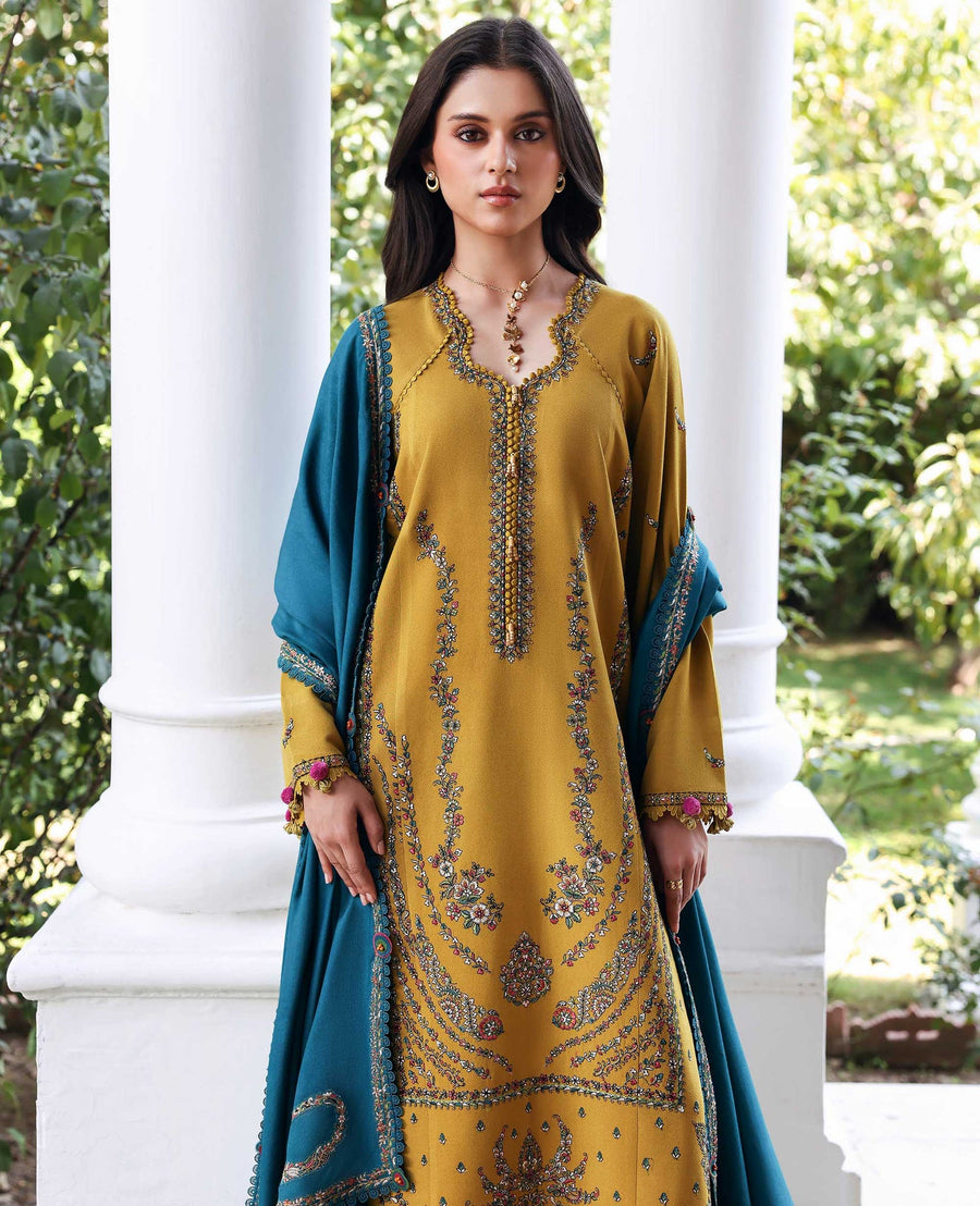 Republic Womenswear Amaris Unstitched Karandi 3Pc Suit D-12 Ilyria