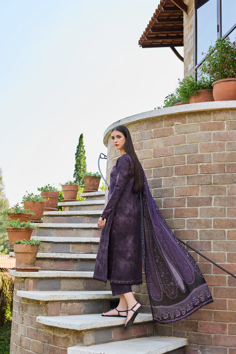 Farasha Sorine Summer Embroidered Lawn Unstitched 3Pc Suit - Imperial Plum