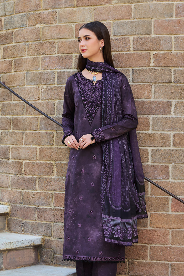 Farasha Sorine Summer Embroidered Lawn Unstitched 3Pc Suit - Imperial Plum
