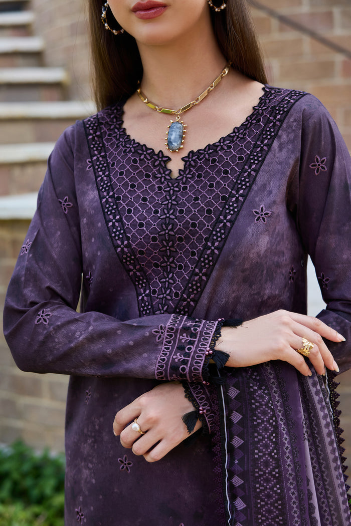 Farasha Sorine Summer Embroidered Lawn Unstitched 3Pc Suit - Imperial Plum