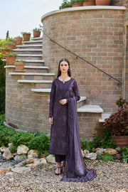 Farasha Sorine Summer Embroidered Lawn Unstitched 3Pc Suit - Imperial Plum