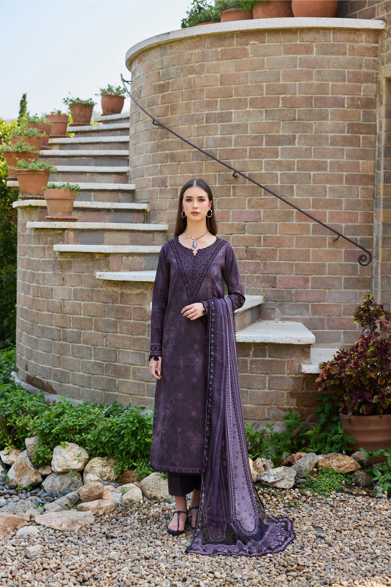 Farasha Sorine Summer Embroidered Lawn Unstitched 3Pc Suit - Imperial Plum