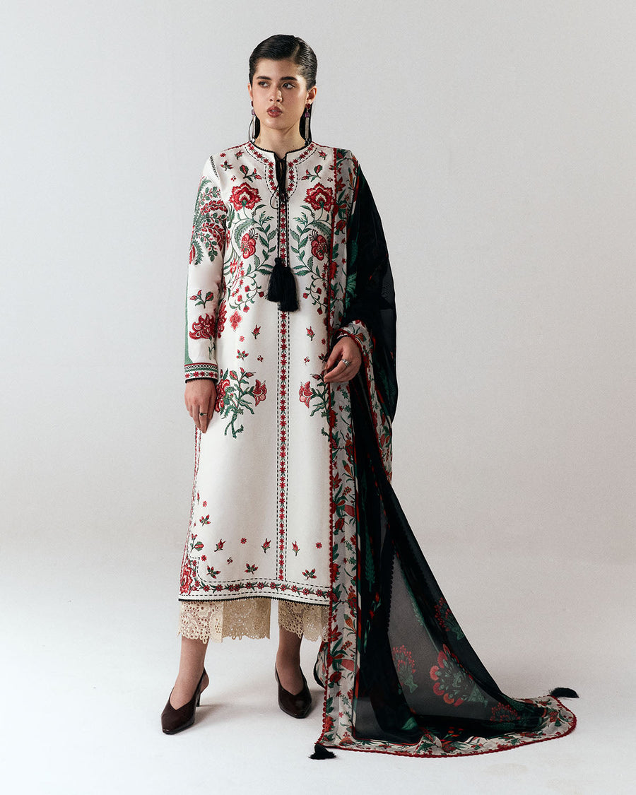 Jugnu Lahore Spring Summer Unstitched Embroidered Cotton 3Pc Suit - Inali