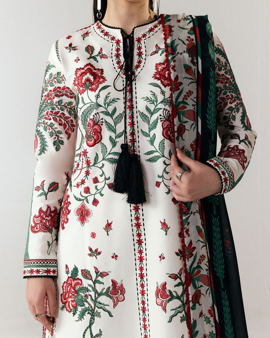 Jugnu Lahore Spring Summer Unstitched Embroidered Cotton 3Pc Suit - Inali