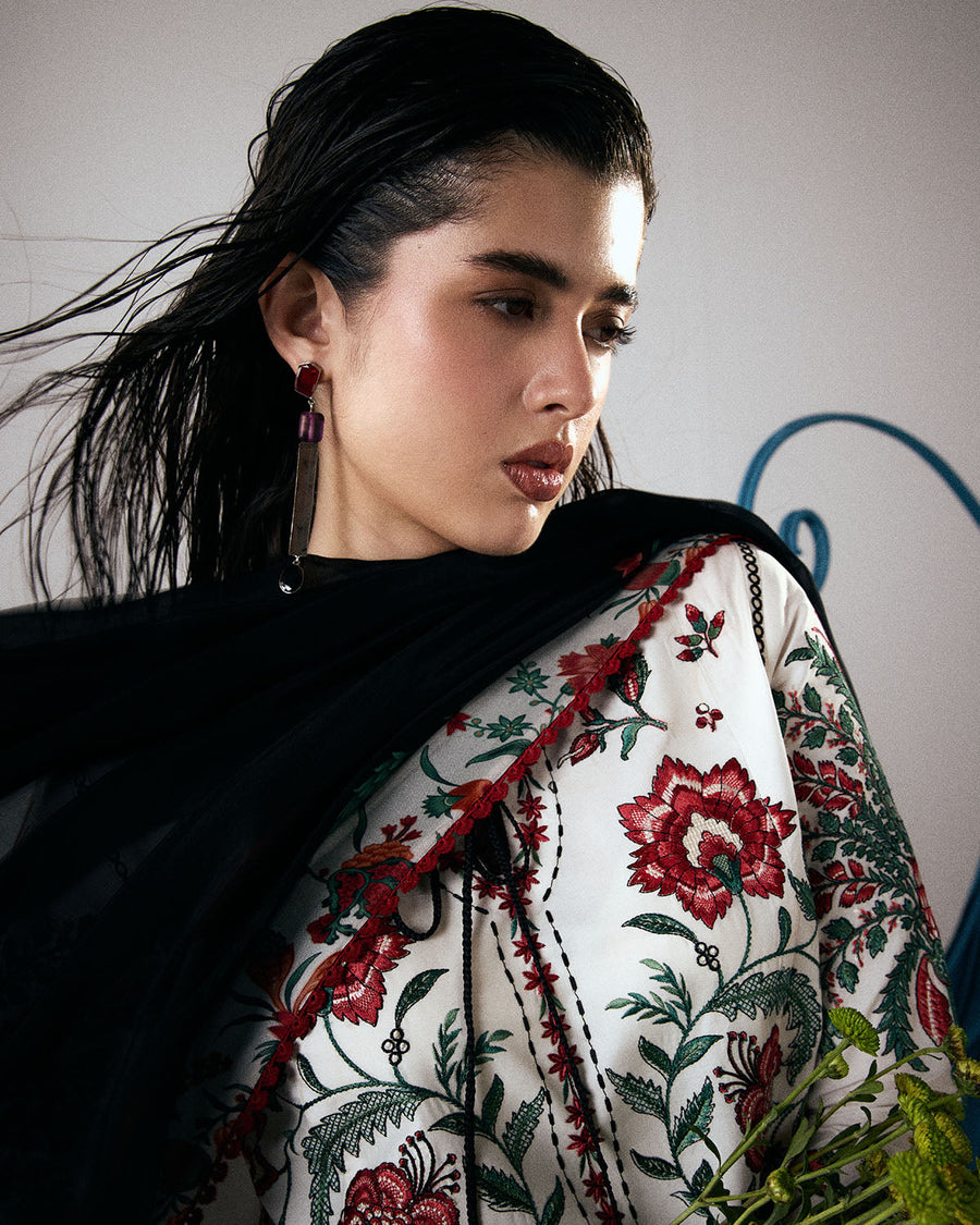 Jugnu Lahore Spring Summer Unstitched Embroidered Cotton 3Pc Suit - Inali