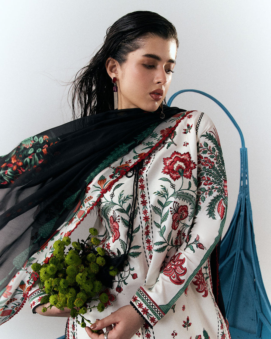 Jugnu Lahore Spring Summer Unstitched Embroidered Cotton 3Pc Suit - Inali