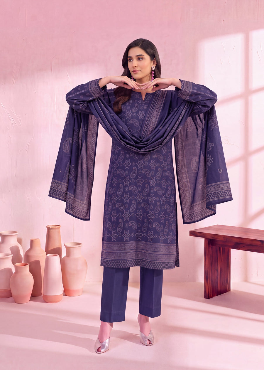 Zeenia Marina Vol-02 Digital Printed Dhanak Marina Unstitched 3Pc Suit DS-10 Indigo