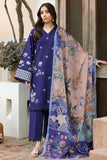 Farasha Summer Essentials Embroidered Lawn Unstitched 3Pc Suit - Indigo Glow