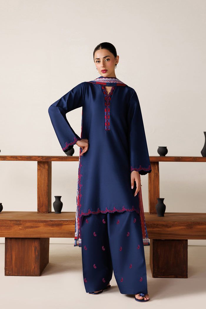 Farasha Summer Melody Embroidered Lawn Unstitched 3Pc Suit - Indigo Grace