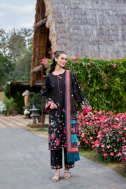 Farasha Summer Co Ords Printed Lawn Unstitched 3Pc Suit - Indigo Petals