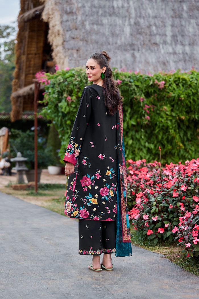 Farasha Summer Co Ords Printed Lawn Unstitched 3Pc Suit - Indigo Petals