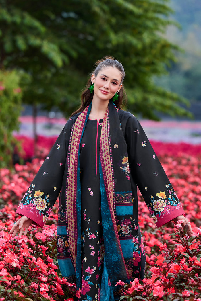 Farasha Summer Co Ords Printed Lawn Unstitched 3Pc Suit - Indigo Petals