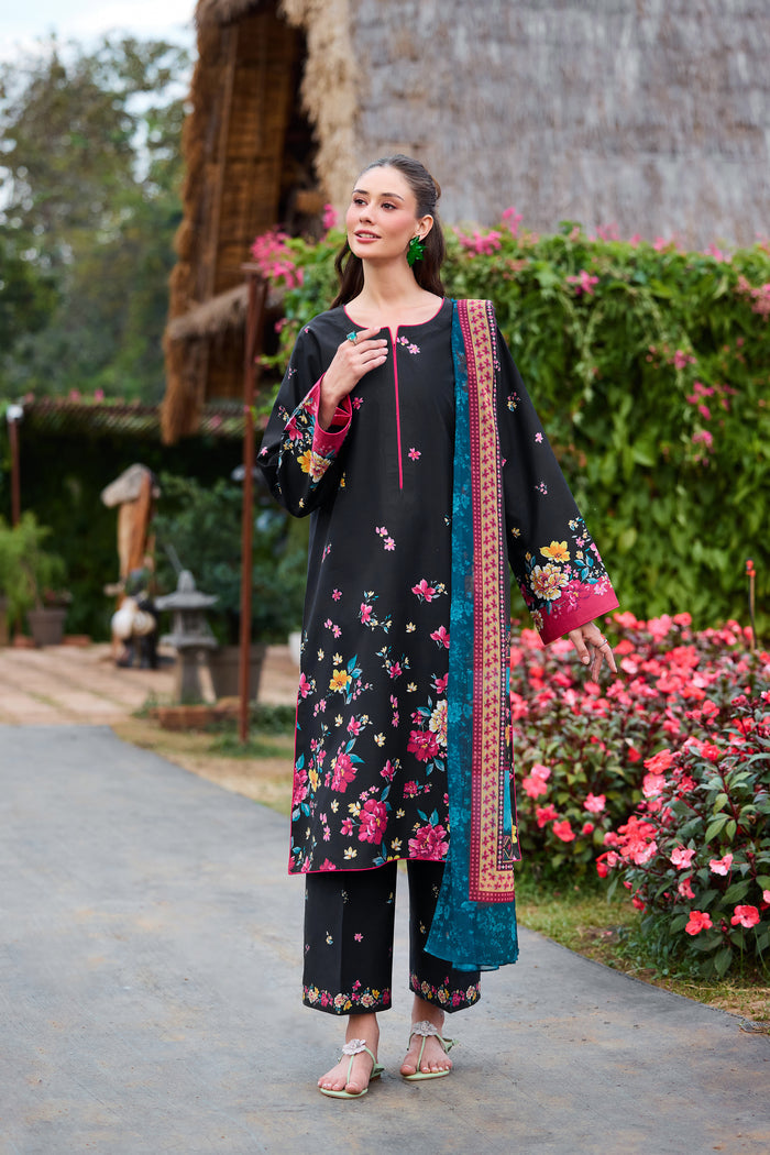 Farasha Summer Co Ords Printed Lawn Unstitched 3Pc Suit - Indigo Petals