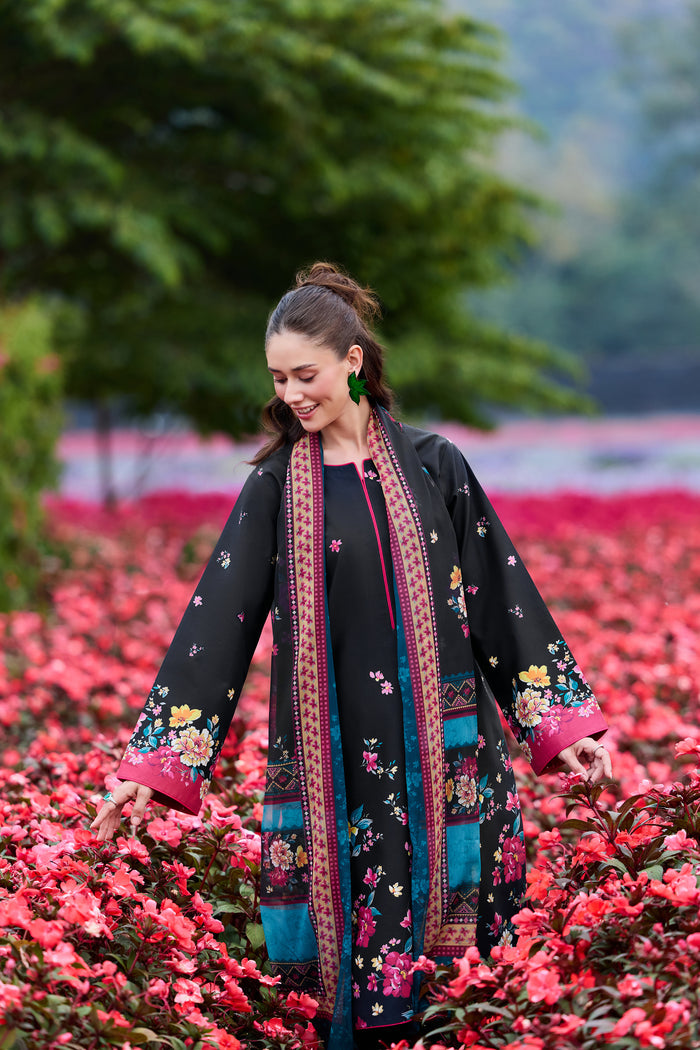 Farasha Summer Co Ords Printed Lawn Unstitched 3Pc Suit - Indigo Petals