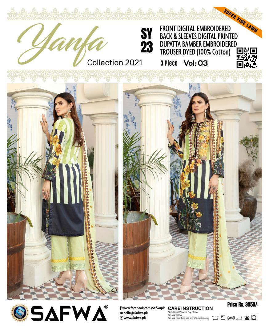 SY-23 - YANFA COLLECTION Vol 3 2021 - Three Piece Suit-SAFWA -SAFWA Brand Pakistan online shopping for Designer Dresses