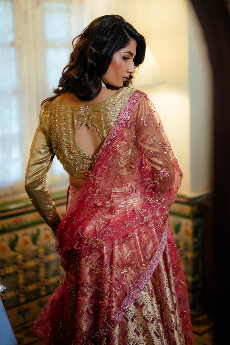 Mushq Sunehri Ramsha Edit Satin Zari Stitched 3Pc Suit - Iqra