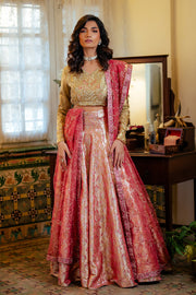 Mushq Sunehri Ramsha Edit Satin Zari Stitched 3Pc Suit - Iqra
