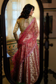 Mushq Sunehri Ramsha Edit Satin Zari Stitched 3Pc Suit - Iqra