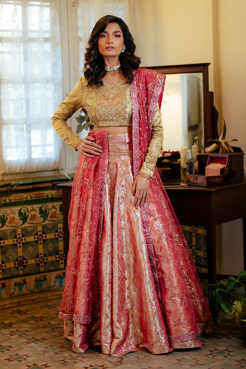 Mushq Sunehri Ramsha Edit Satin Zari Stitched 3Pc Suit - Iqra