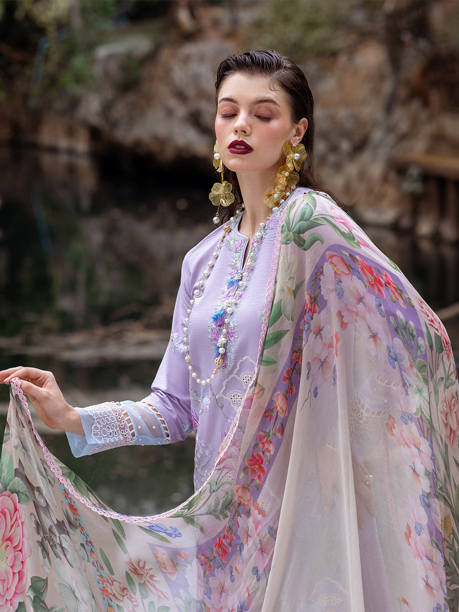 Roheenaz Dahlia Embroidered Lawn Unstitched 3Pc Suit RNZ-03B Iris