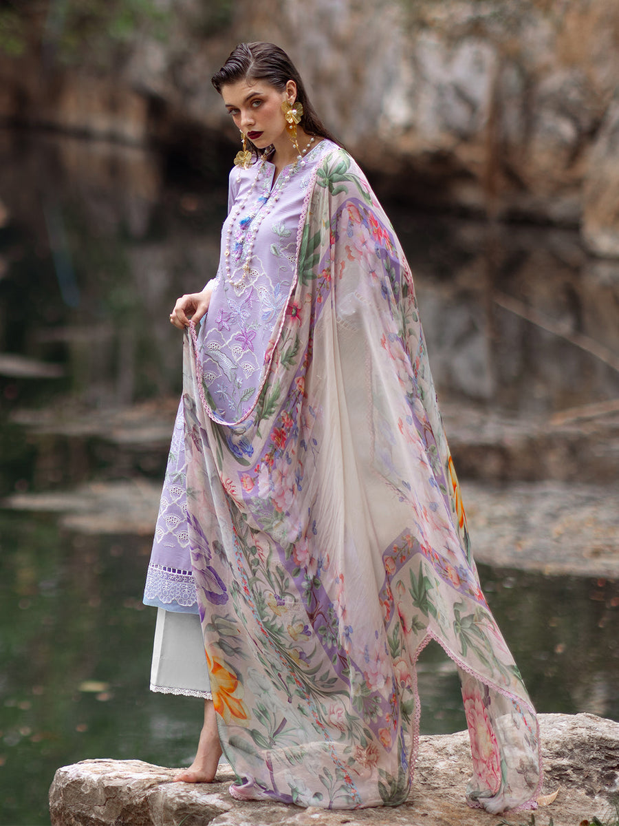 Roheenaz Dahlia Embroidered Lawn Unstitched 3Pc Suit RNZ-03B Iris