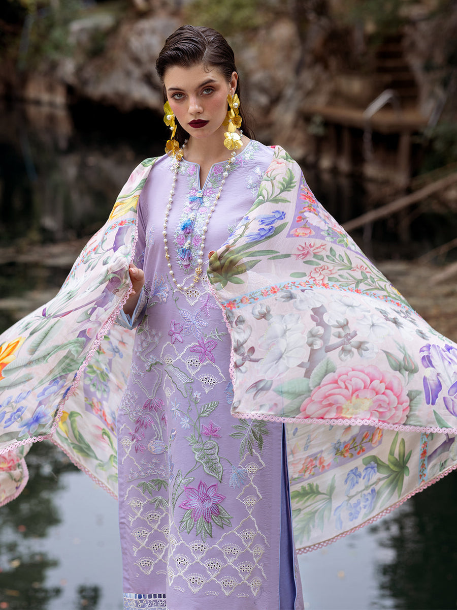 Roheenaz Dahlia Embroidered Lawn Unstitched 3Pc Suit RNZ-03B Iris