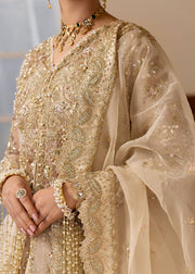 Sadaf Fawad Khan Siraa Embroidered Organza Unstitched 3Pc Suit - Ivory Celeste