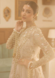 Sadaf Fawad Khan Siraa Embroidered Organza Unstitched 3Pc Suit - Ivory Celeste