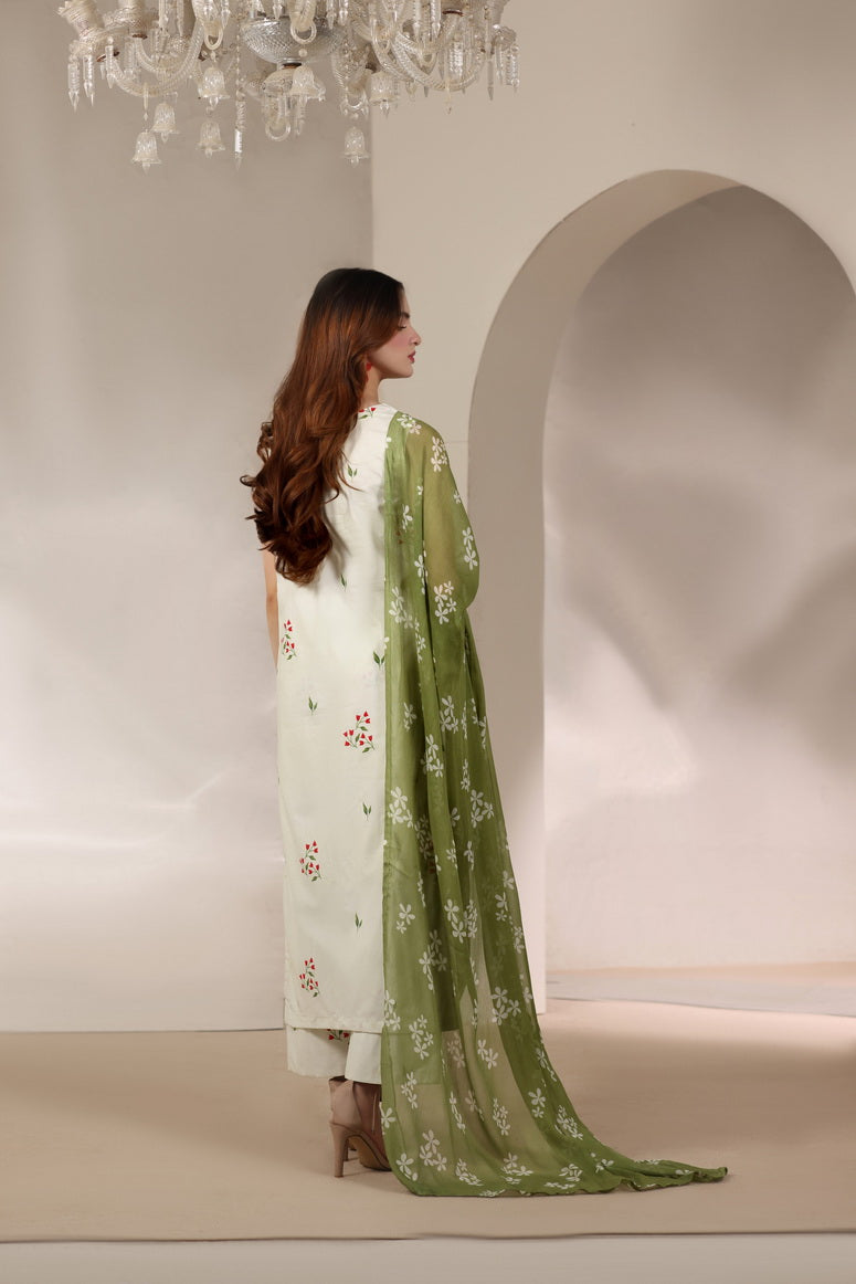Feathers The Imperial Bloom Printed Lawn Unstitched 3Pc Suit Ivory Olive-FT651