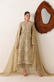 Farasha Veira Embroidered Raw Silk Unstitched 3Pc Suit D-06 Ivory Sand
