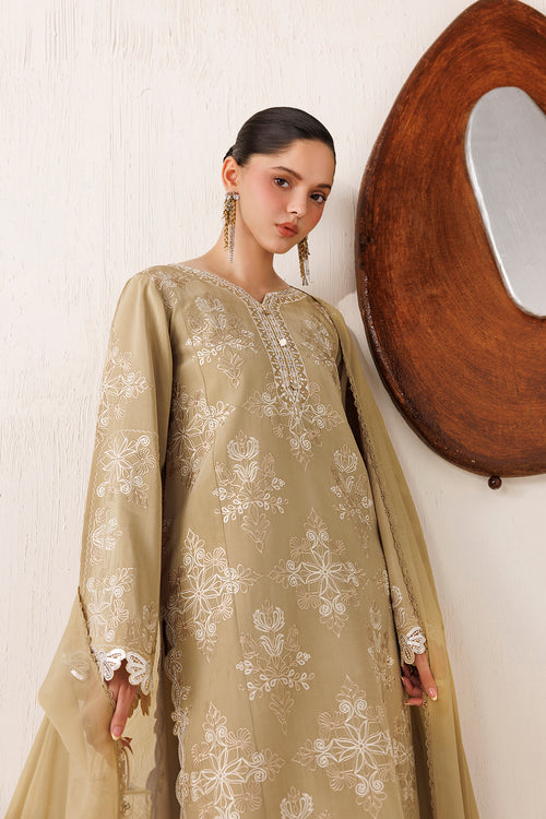Farasha Veira Embroidered Raw Silk Unstitched 3Pc Suit D-06 Ivory Sand